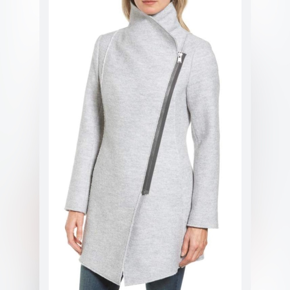 Halogen Light Gray Asymmetrical Zip Wool-Blend Pea Coat